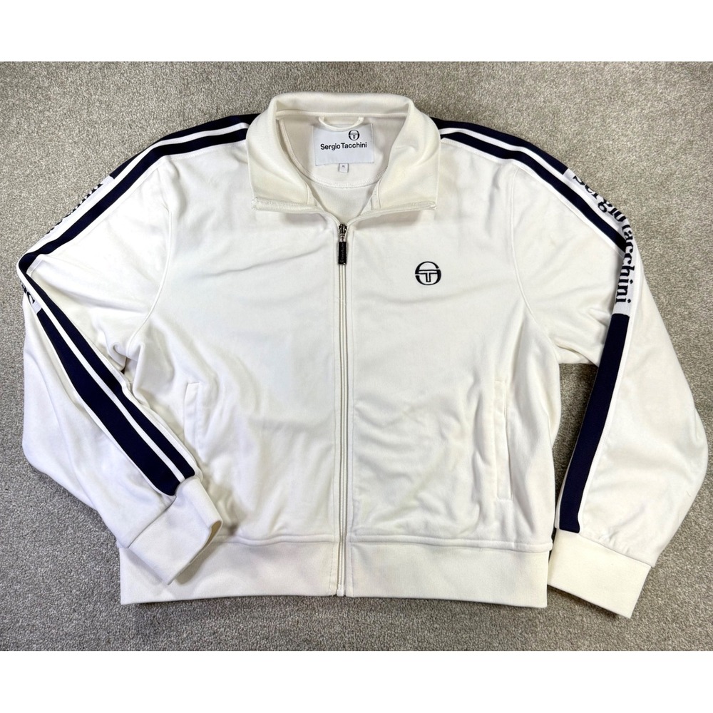 Sergio Tacchini Mens White Navy Blue Side Stripe Logo Track Jacket XL